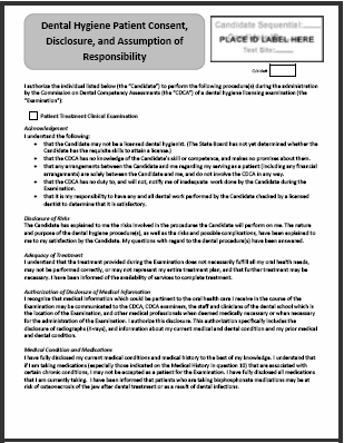2019 adex dental hygiene exam forms cdca